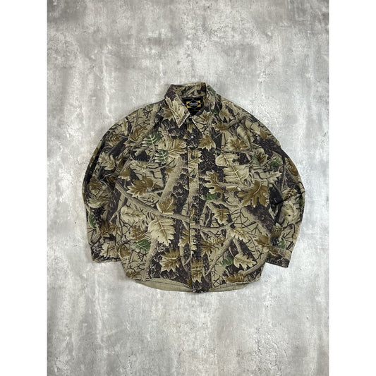Vintage Master Sportsman Tree Camo Long Sleeve Hunting Button Up Shirt Size XL