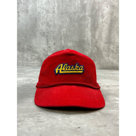 Vintage 90s Alaska Embroidered Spellout Corduroy Destination Snapback Hat OSFA