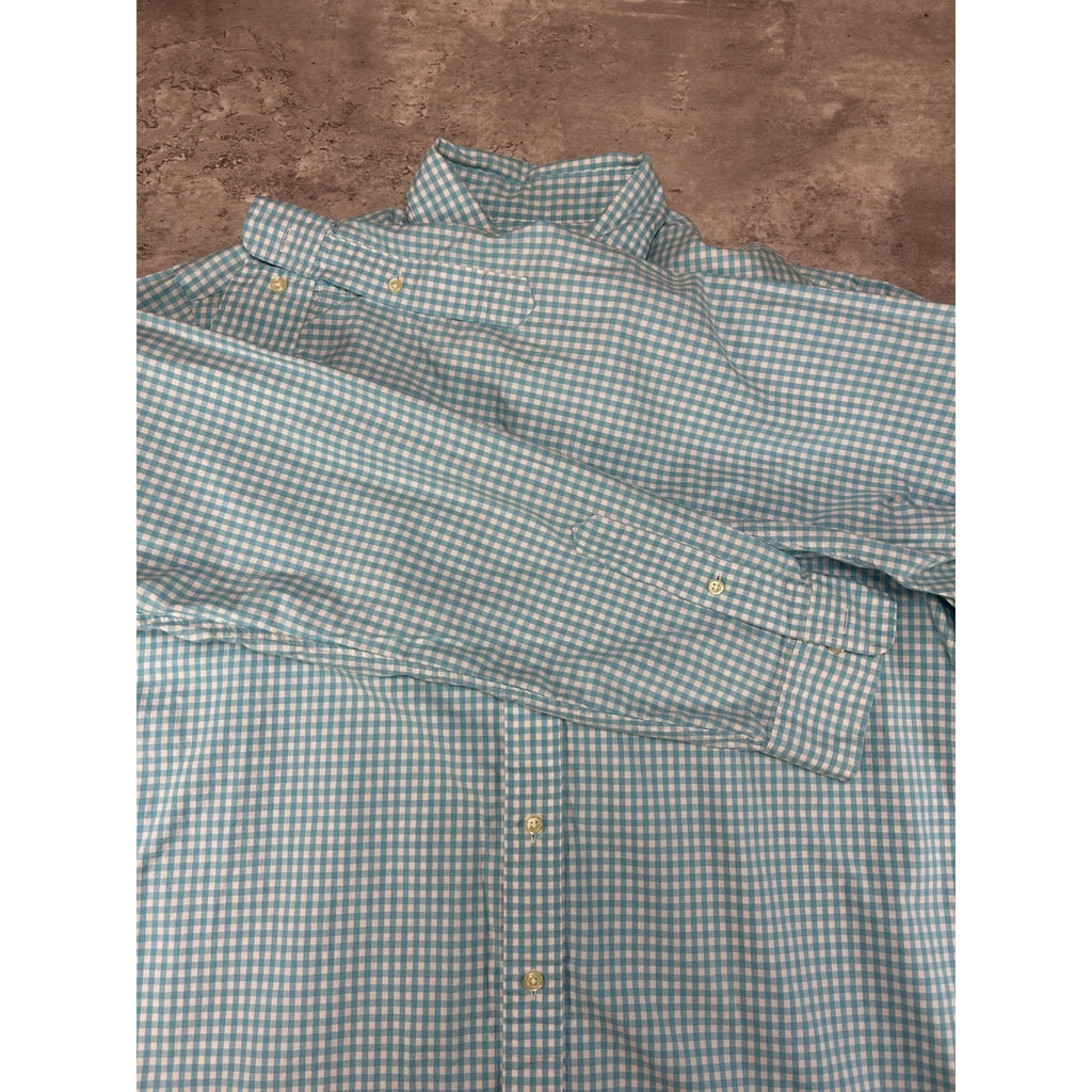 Polo Ralph Lauren Plaid Print Long Sleeve Button Up Shirt Size Large Blue/White