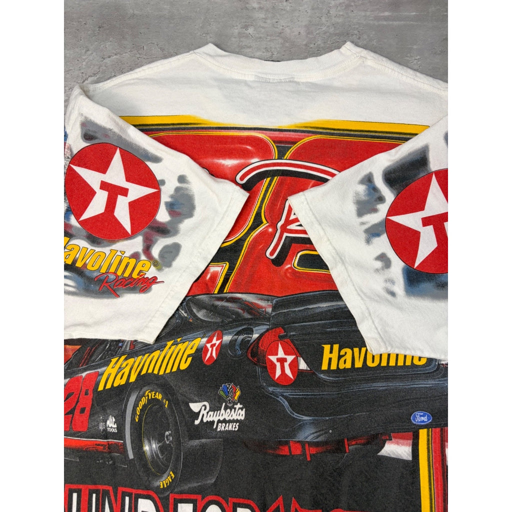 Vintage 90s Ernie Irvan #28 Back In Front All Over Print Nascar T-Shirt Sz Large