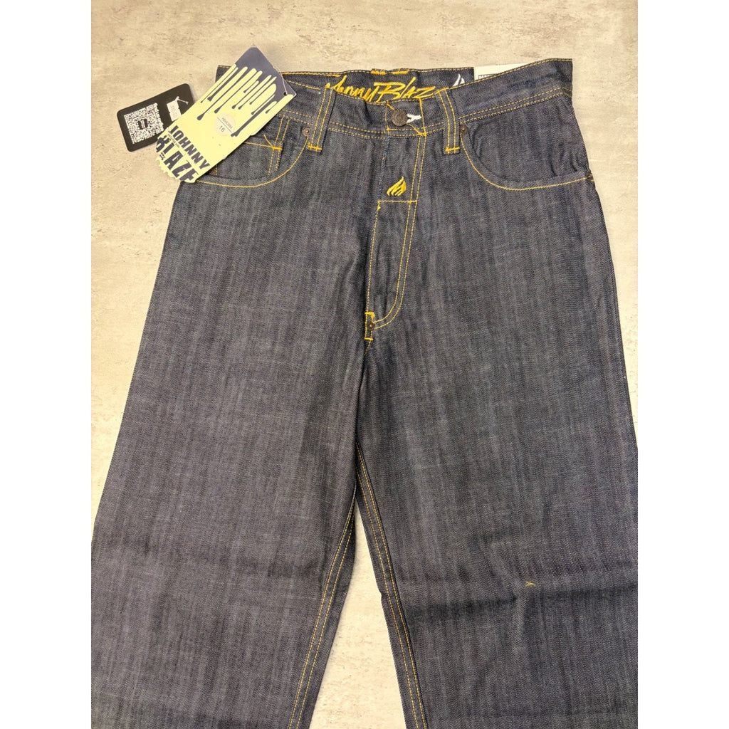 Vintage Y2K Womens Johnny Blaze Embroidered Crest Dark Wash Denim Pants
