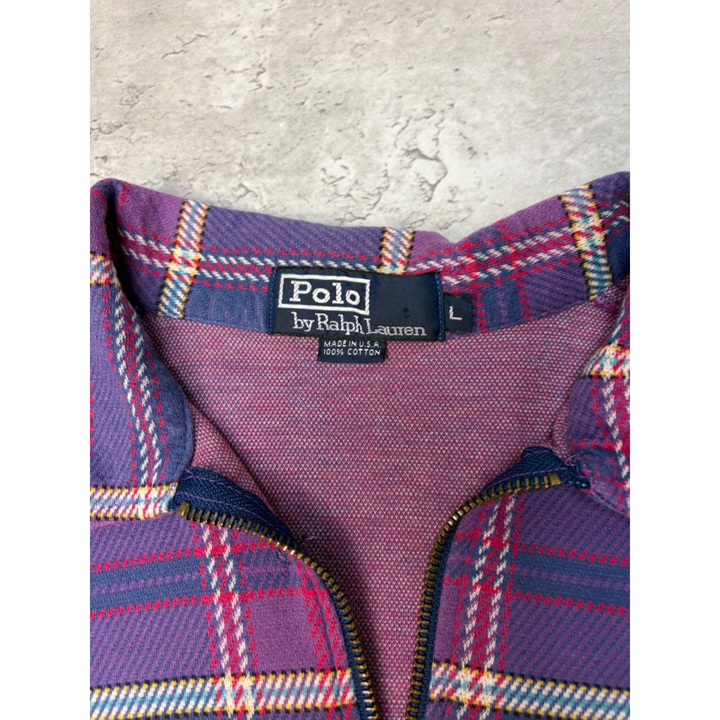 Vintage Polo Ralph Lauren Plaid 1/2 Zip Collared Crewneck Sweatshirt Size Large