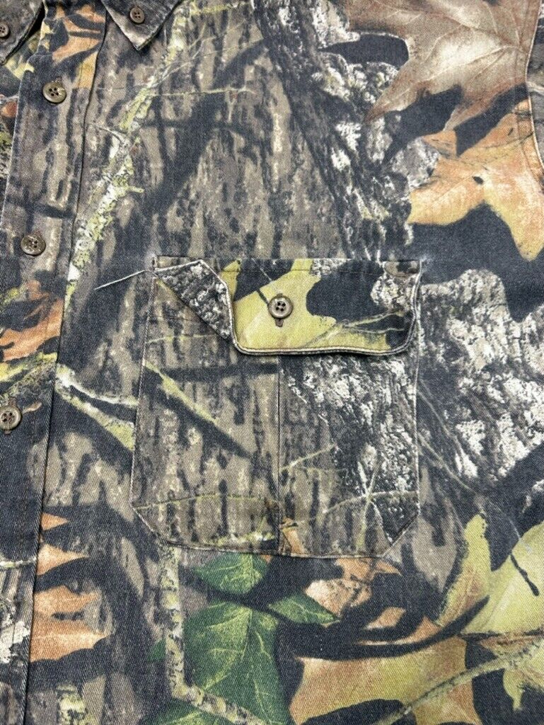 Vintage Jerzees Outdoors Mossy Oak Break Up Camo Hunting Button Up Shirt Sz 2XL