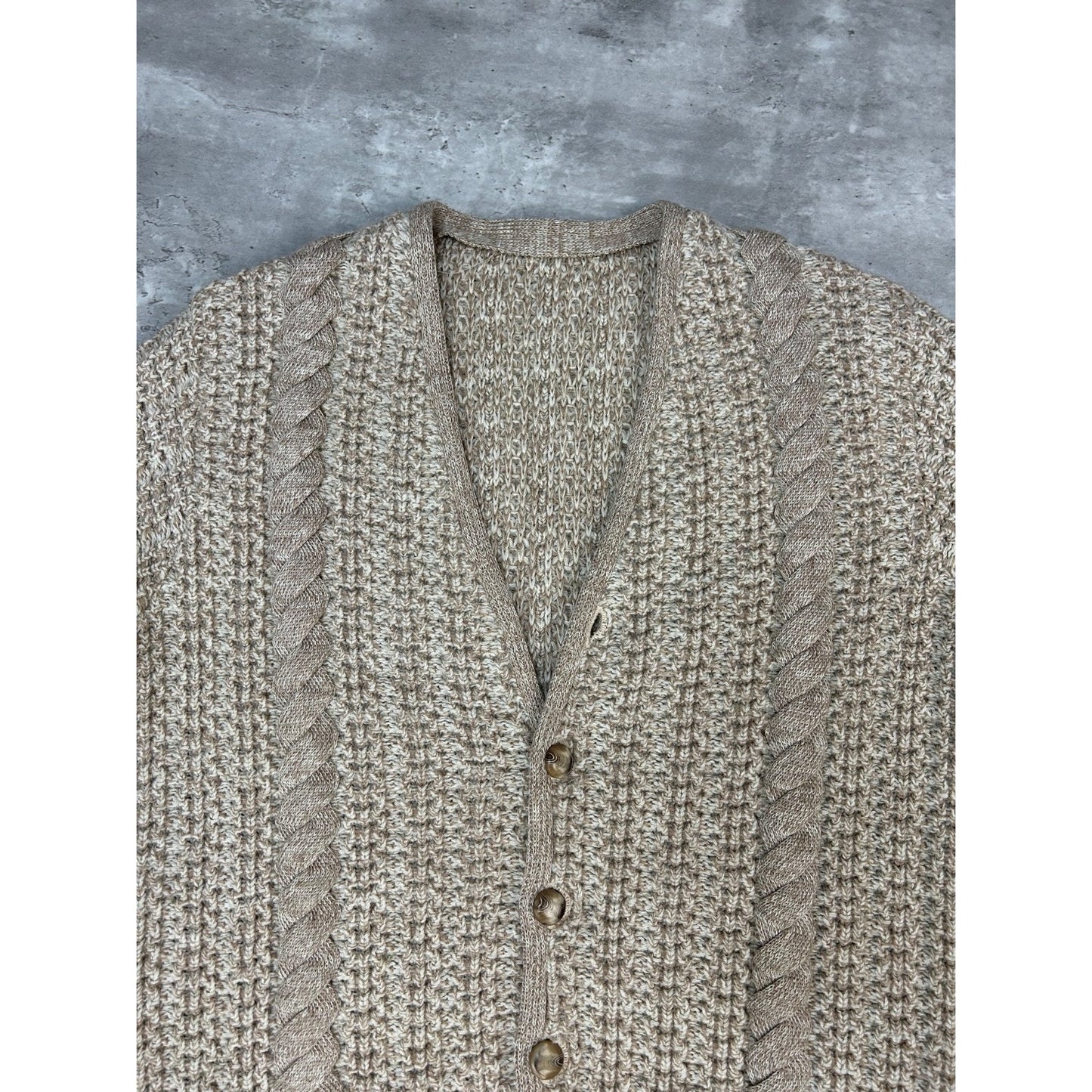 Vintage 80s/90s 3/4 Button Textured Knit Cardigan Sweater Size Large Beige