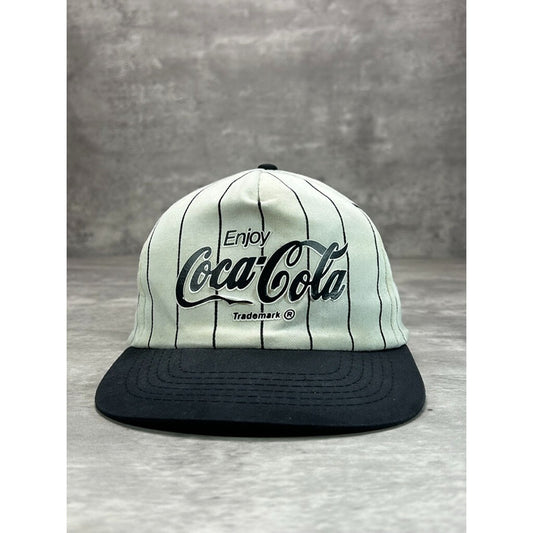 Vintage 90s Coca Cola Pinstripe Graphic Spellout Snapback Hat OSFA