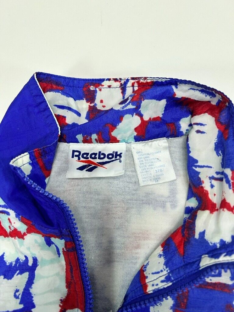 Vintage 90s Reebok Embroidered Logo Nylon Warm Up Jacket Size Medium Purple