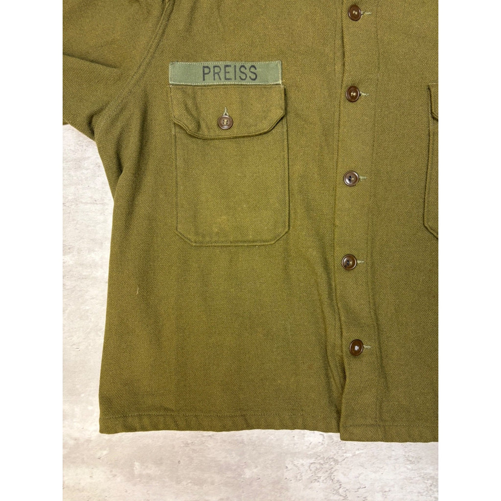 Vintage 1950s US Army OG 107 Patched Wool Field Button Up Shirt Size 2XL