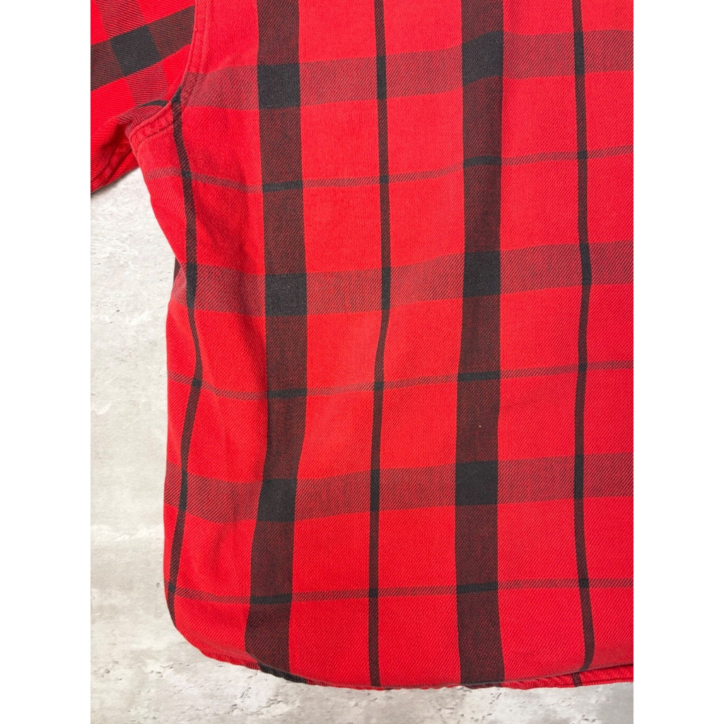 Vintage 1970s St Johns Bay By Big Mac Red Plaid Print Button Up Shirt Sz Large