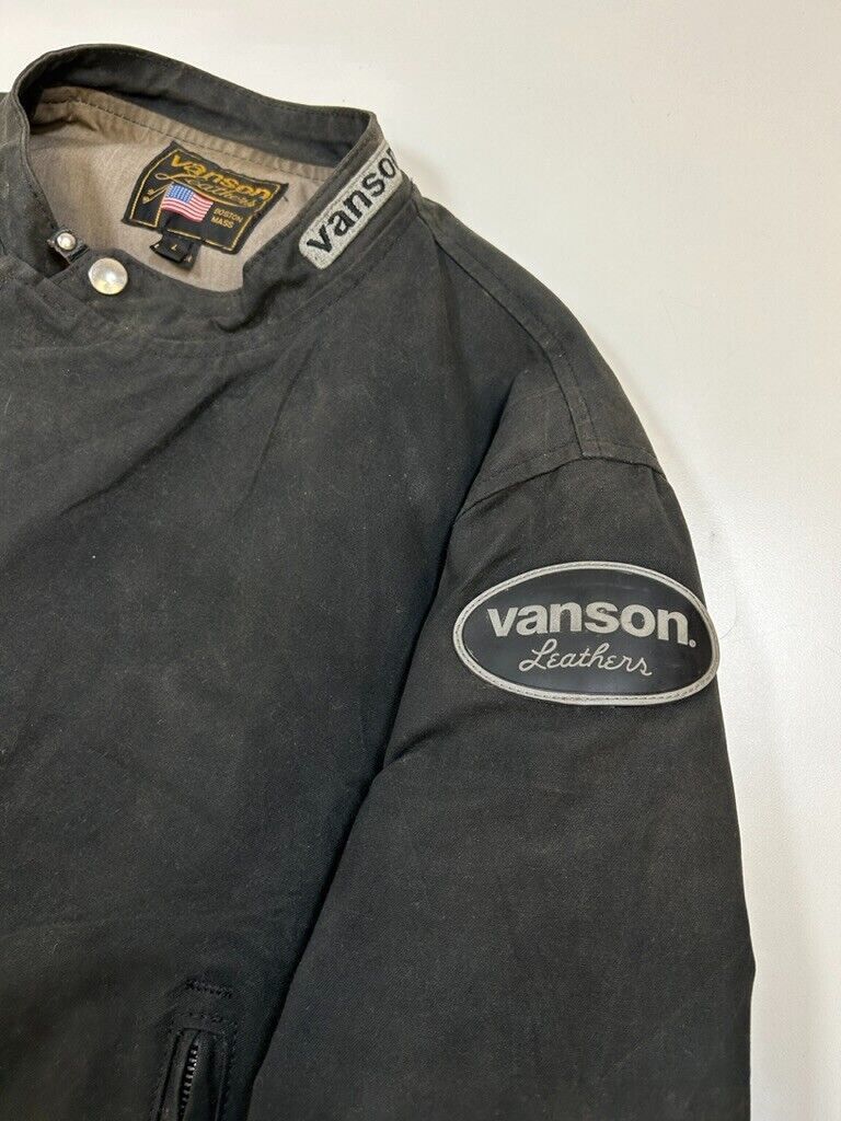 Vintage 90s Vanson Leathers Biker Cafe Racer Waxed Full Zip Jacket Size Large