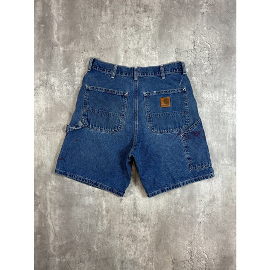 Vintage Carhartt Dark Wash Denim Workwear Carpenter Shorts Size 32 Blue