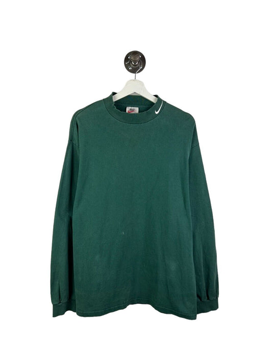 Vintage 90s Nike Embroidered Swoosh Mock Neck Long Sleeve T-Shirt Size Large