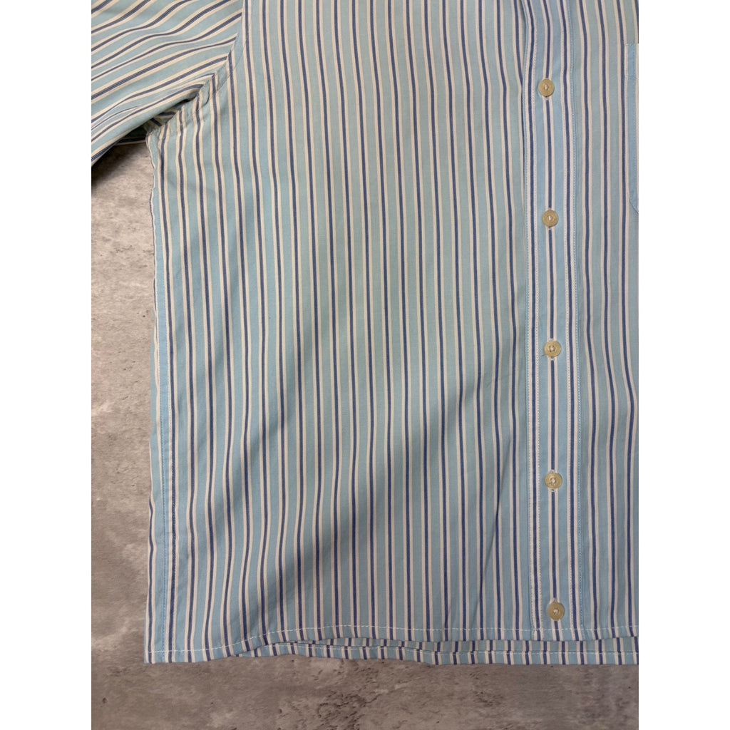 Vintage Chaps Single Pocket Striped Cropped Button Up Shirt Size Medium