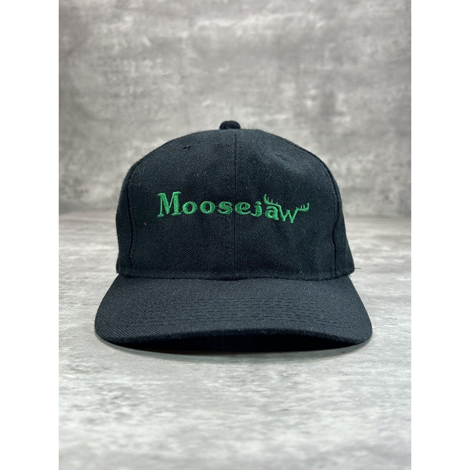 Vintage Moosejaw Embroidered Spellout Logo Snapback Hat OSFA Black