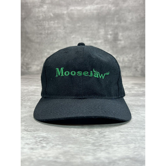 Vintage Moosejaw Embroidered Spellout Logo Snapback Hat OSFA Black