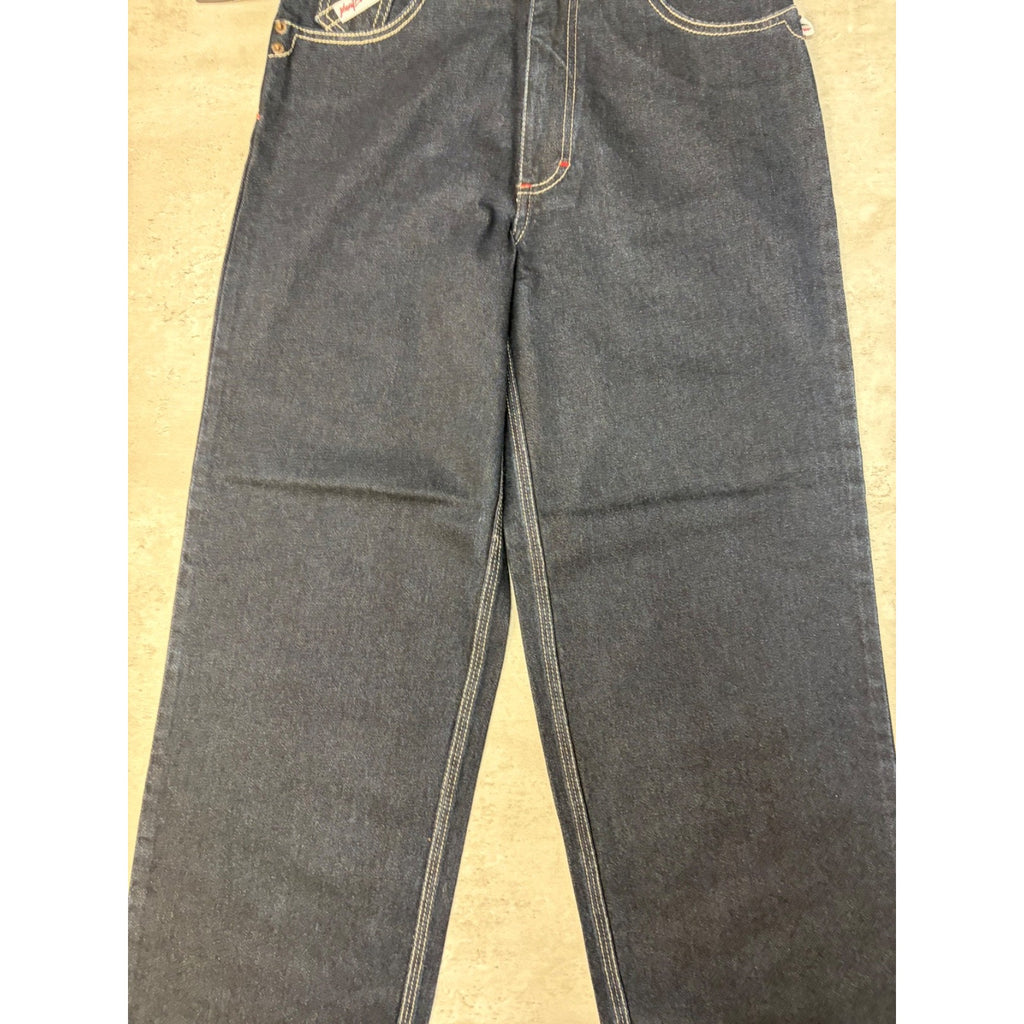 Vintage Y2K Womens Johnny Blaze Embroidered Script Dark Wash Denim Pants 29x28