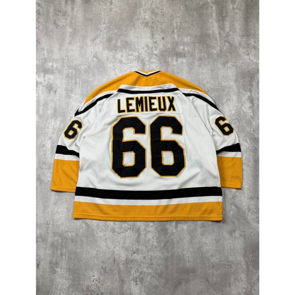Vintage 90s Mario Lemieux #66 Pittsburgh Penguins NHL CCM Maska Jersey Size 2XL