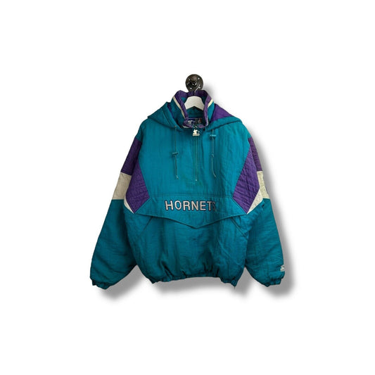 Vintage 90s Charlotte Hornets NBA Embroidered 1/2 Zip Starter Jacket Size Medium