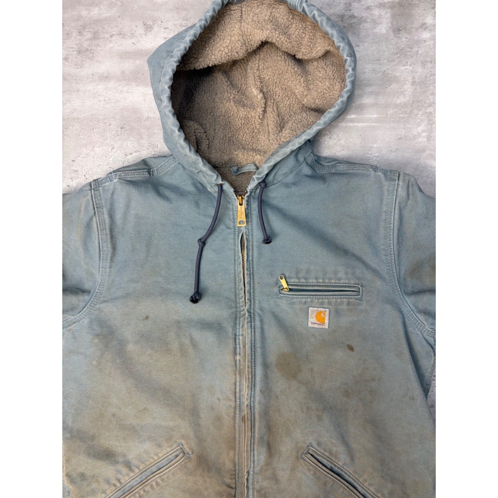 Vintage Womens Carhartt Sherpa Lined Full Zip Hooded Detroit Jacket Size Medium