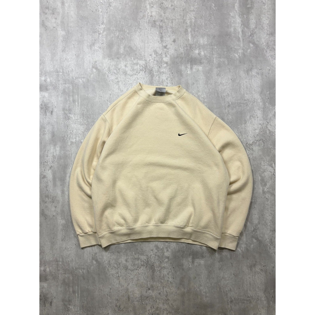 Vintage 2000s Nike Embroidered Mini Swoosh Cream Crewneck Sweatshirt Size Large