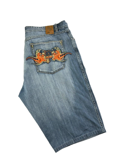 Vintage Y2K Pelle Pelle Baggy Fit Embroidered Pocket Denim Shorts Size 42