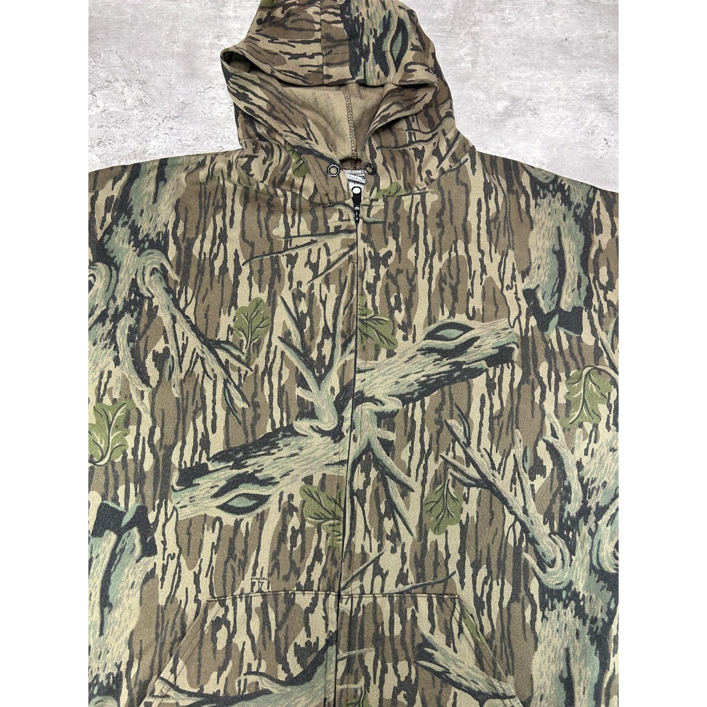 Vintage 80s/90s Muleskin Tree Camo Hunting Full Zip Hooded Sweatshirt Size XL