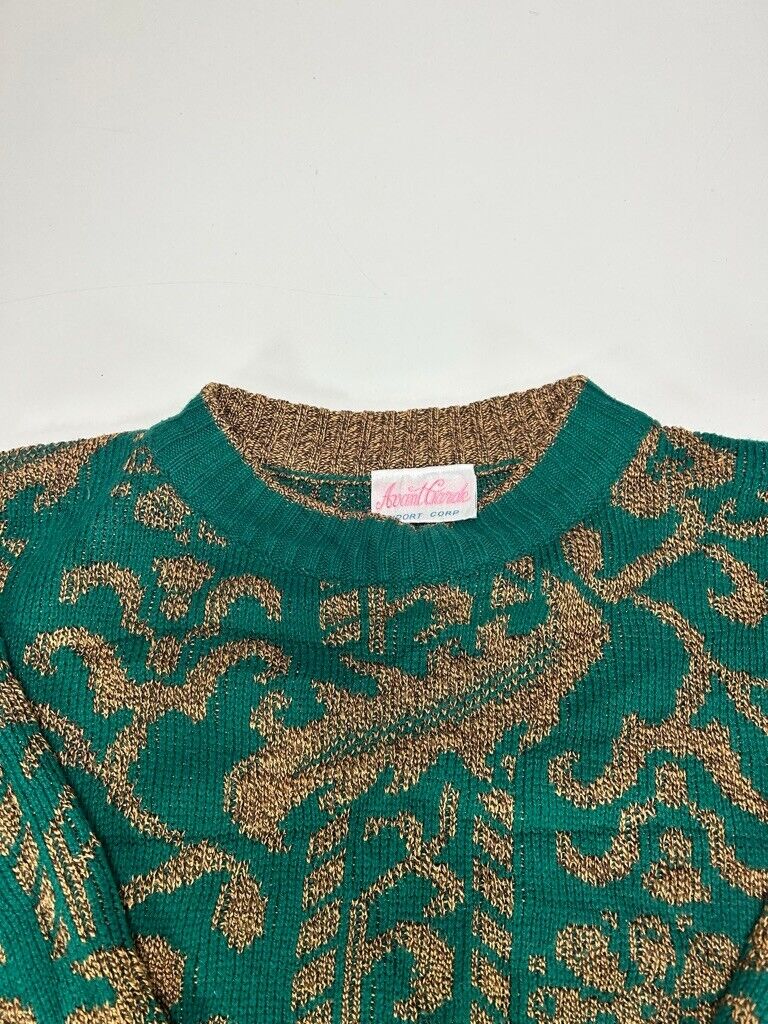 Vintage 90s Avant Garde Abstract Patterned Ribbed Knit Sweater Size XL