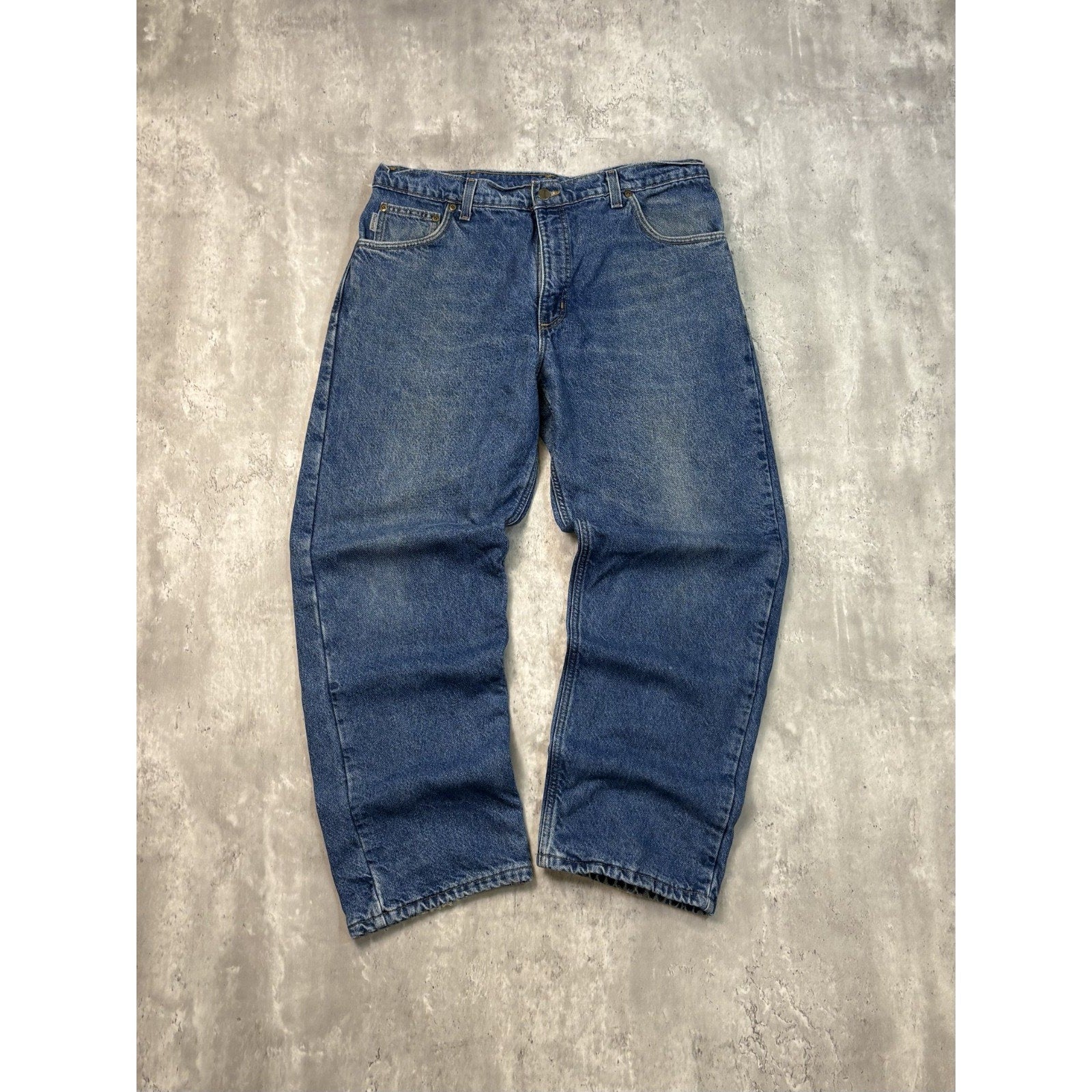 Vintage Carhartt Plaid Lined Dark Wash Denim Workwear Pants Size 36