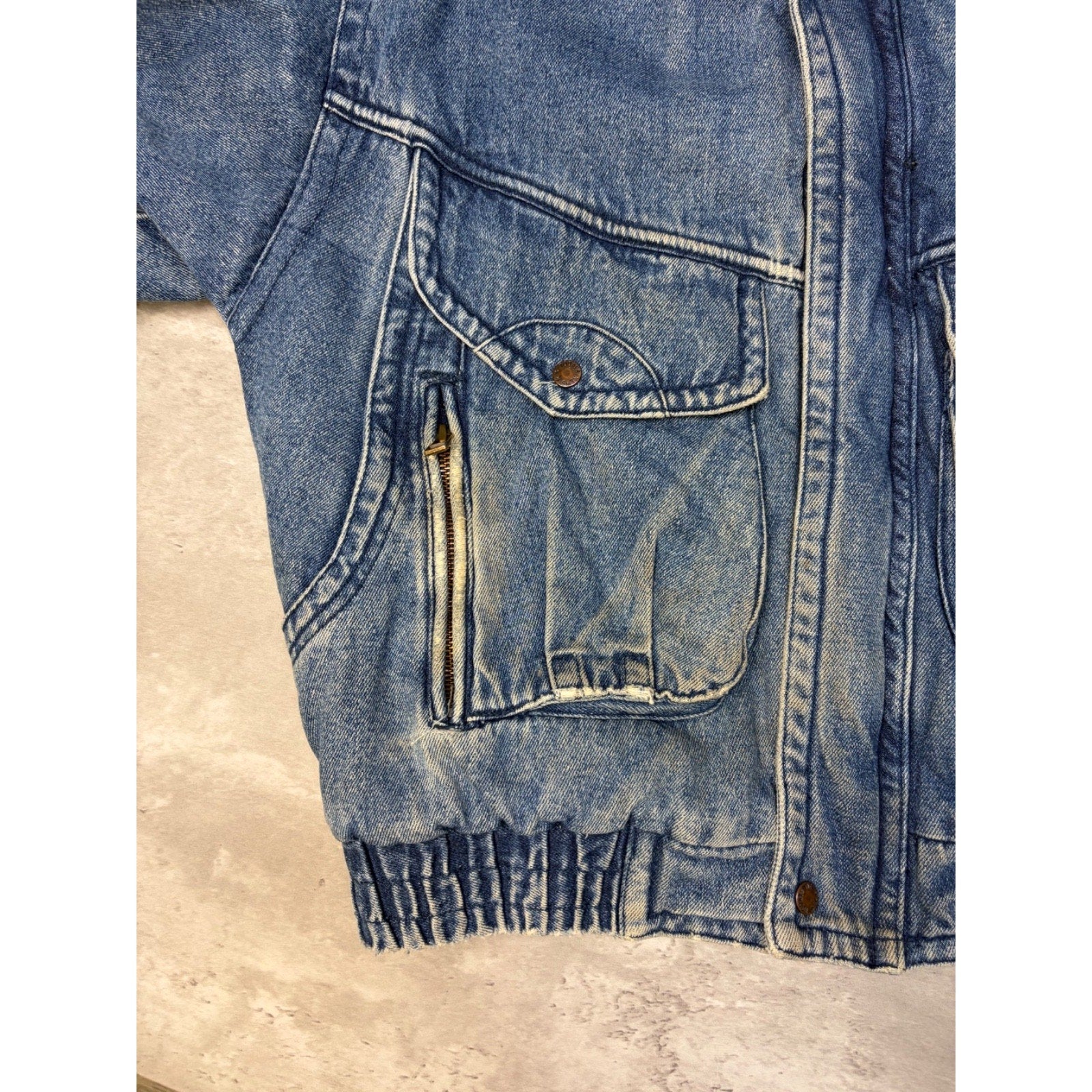 Vintage Todays News Medium Wash Denim Insulated Bomber Jacket Size Medium