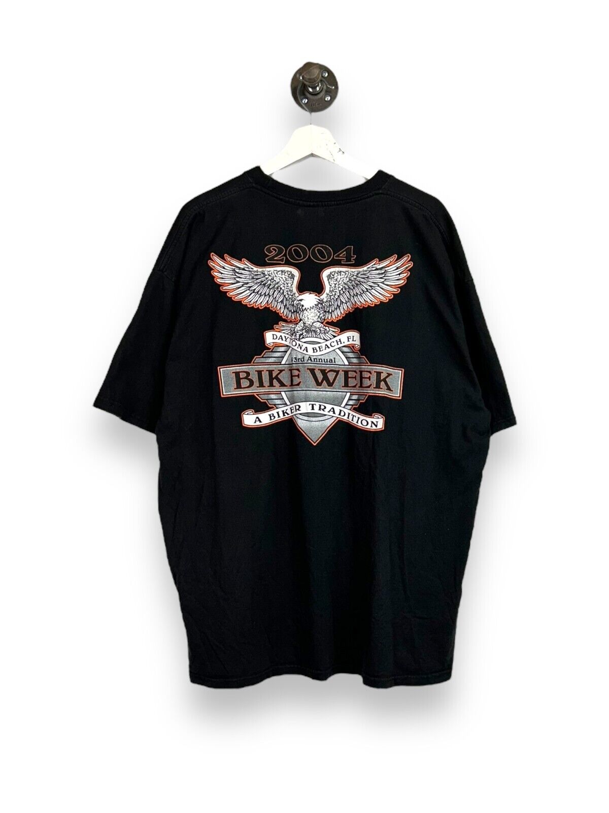 Vintage 2004 Daytona Bike Week Bald Eagle Flame Graphic T-Shirt Size 2XL Black