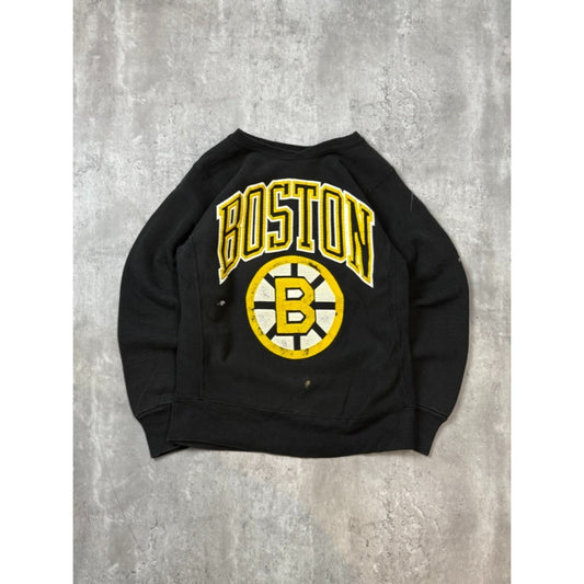 Vintage 90s Boston Bruins NHL Embroidered Spellout Logo Sweatshirt Size Small