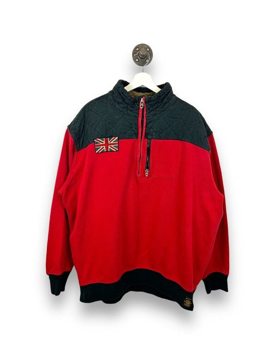 Vintage 90s Polo UK Flag Quilted 1/2 Zip Talon Zipper Sweatshirt Size 2XLT Red