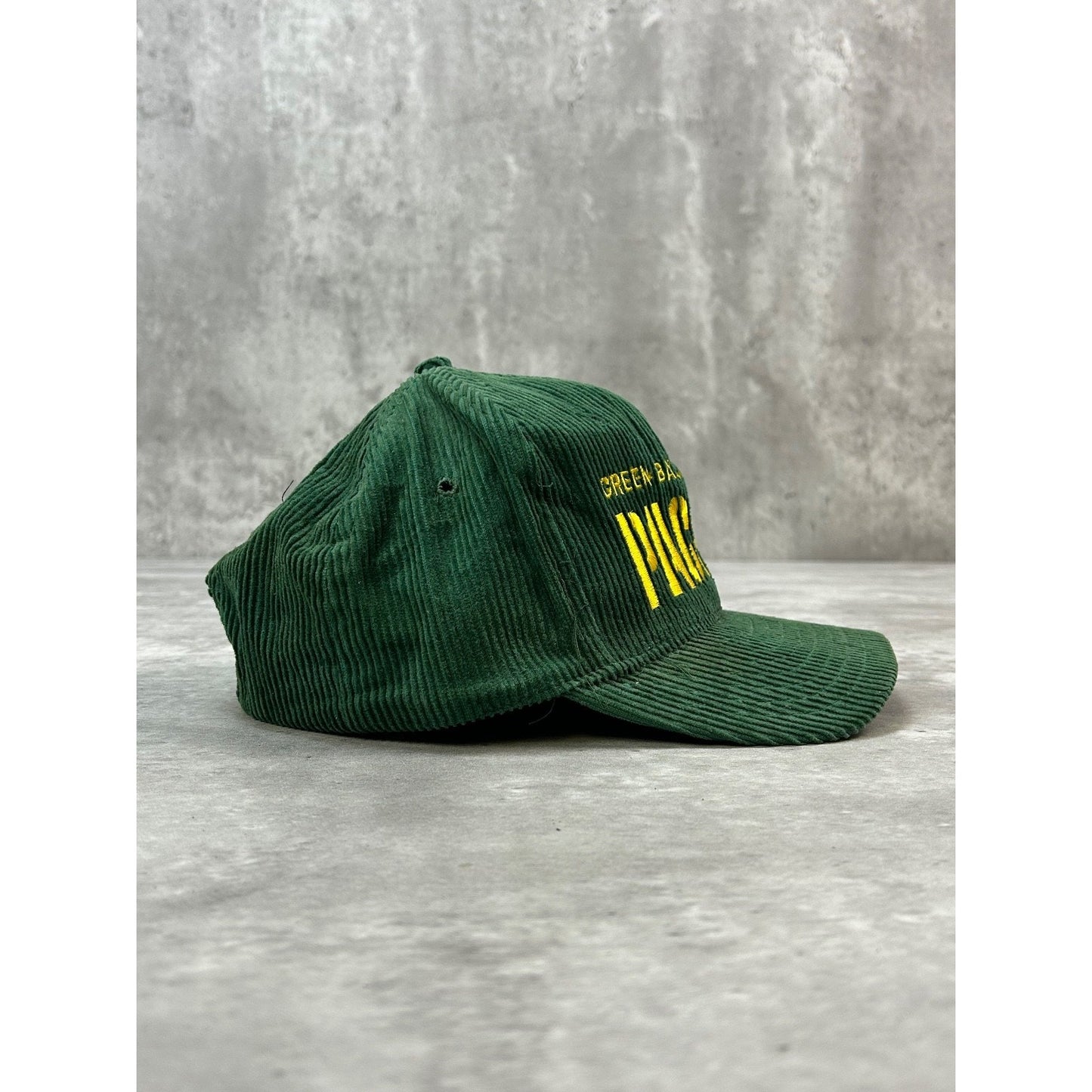 VTG 90s Green Bay Packers NFL Embroidered Spellout Corduroy Snapback Hat OSFA