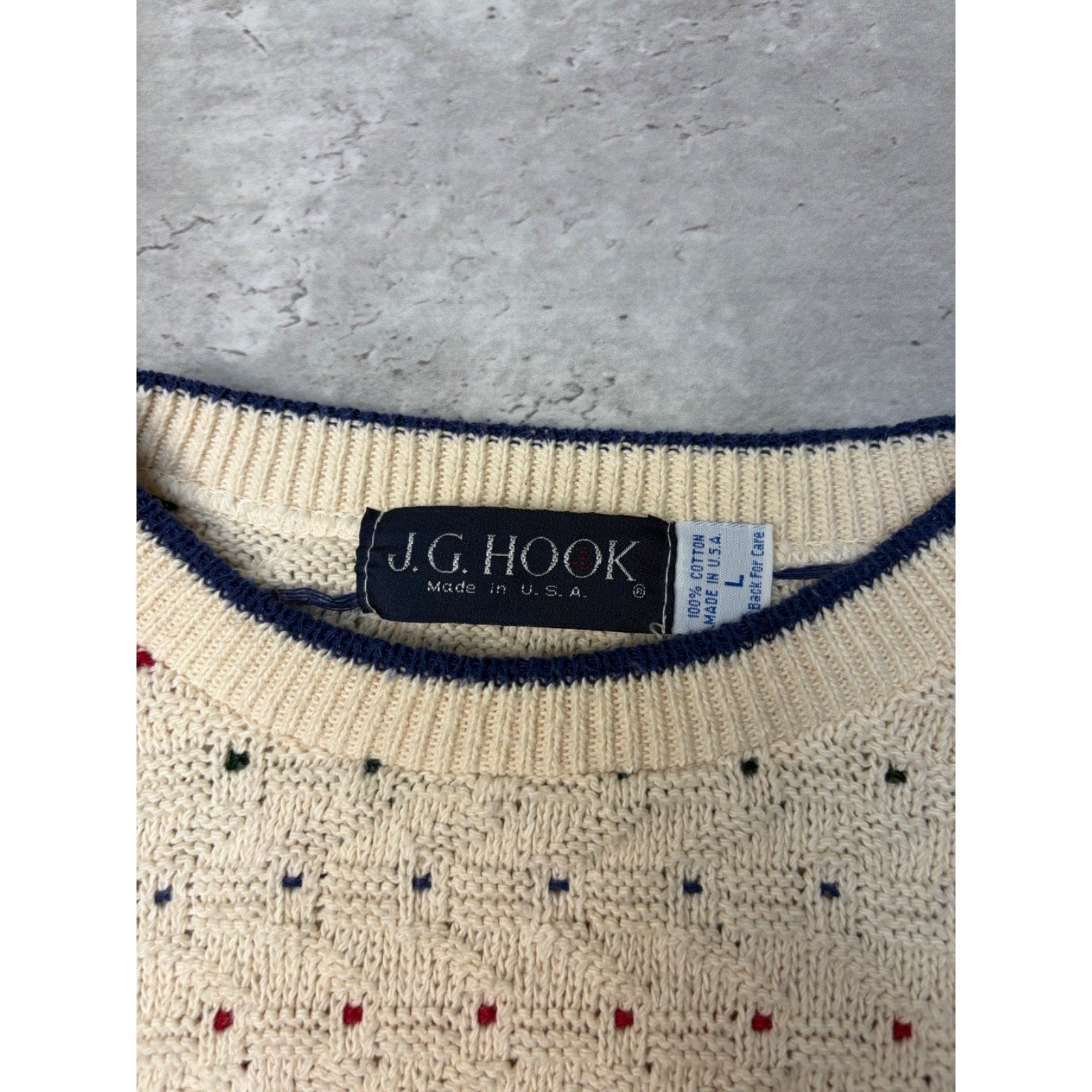 Vintage J.G. Hook Polka Dot Textured Knit Sweater Size Large
