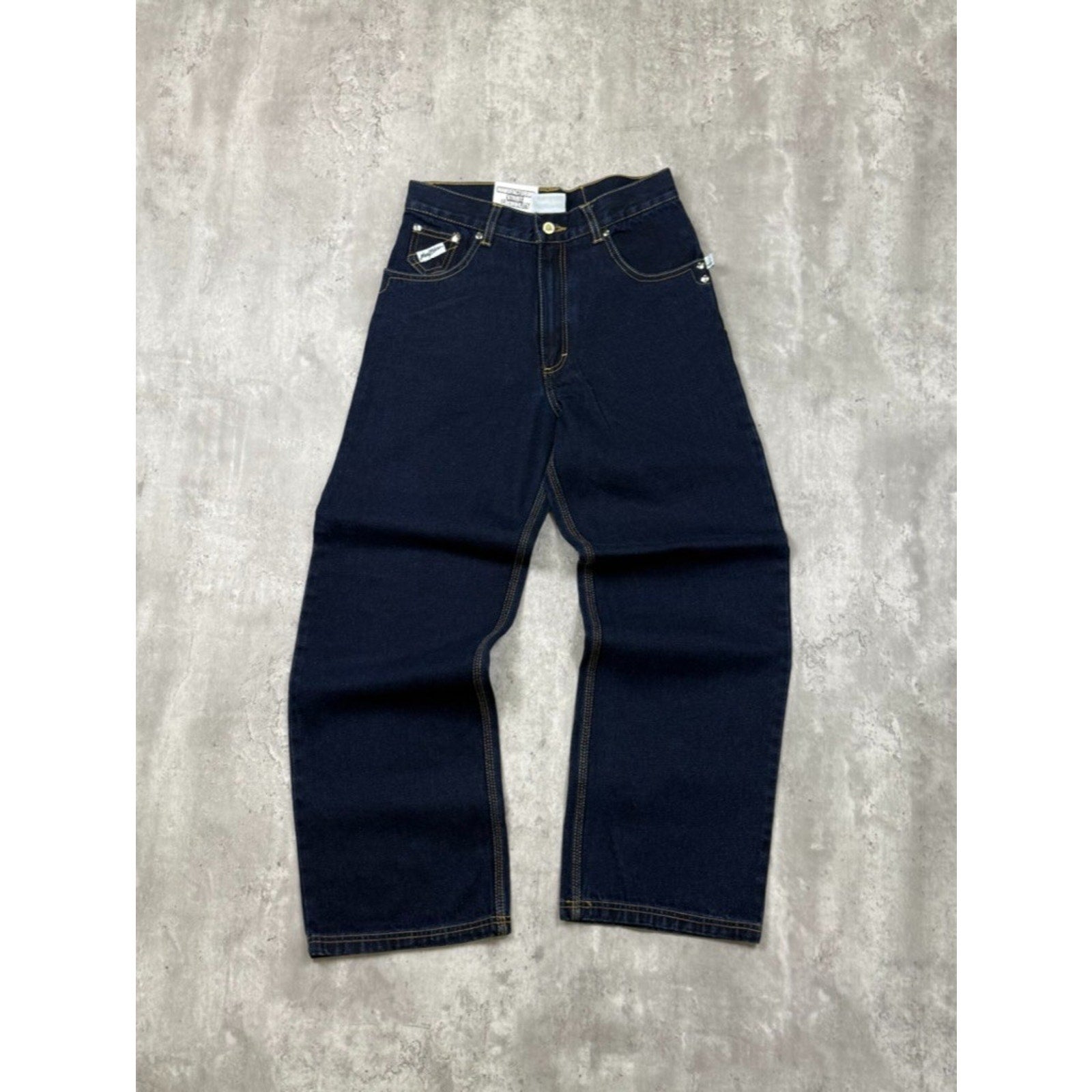 Vintage Y2K Womens Johnny Blaze Embroidered Dark Wash Denim Pants Size 28x29