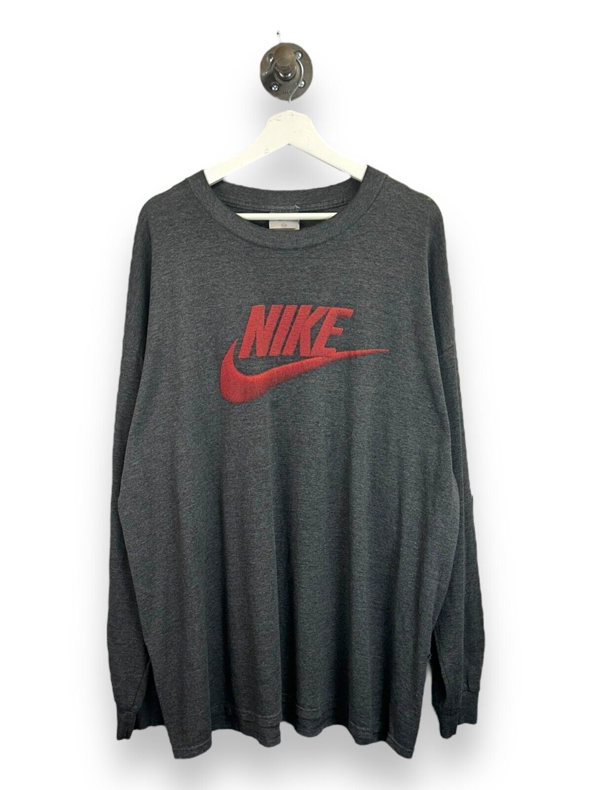 Vintage Y2K Nike Spellout Logo Graphic Long Sleeve T-Shirt Size 2XL Gray