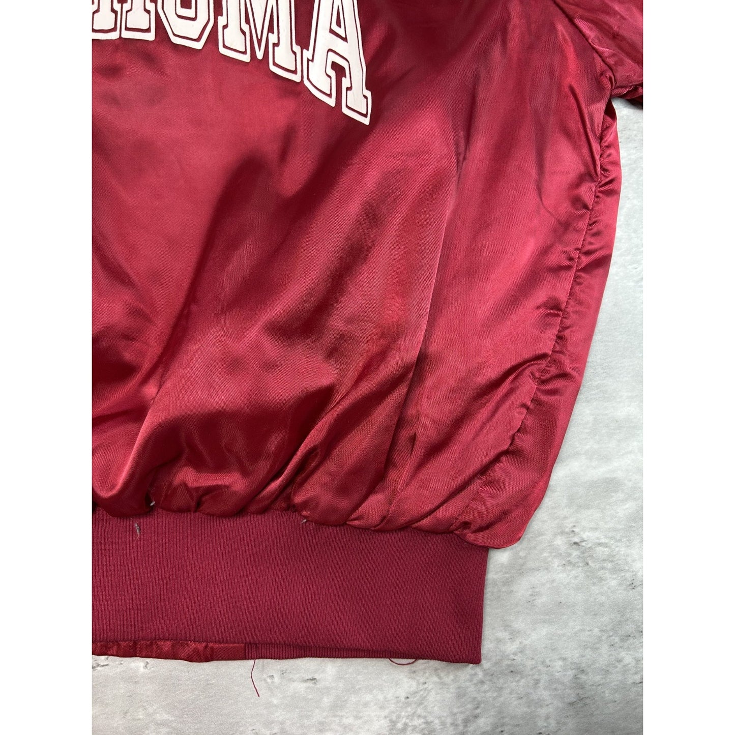 Vintage 80s Oklahoma Sooners NCAA Collegiate Satin Bomber Jacket Size XL