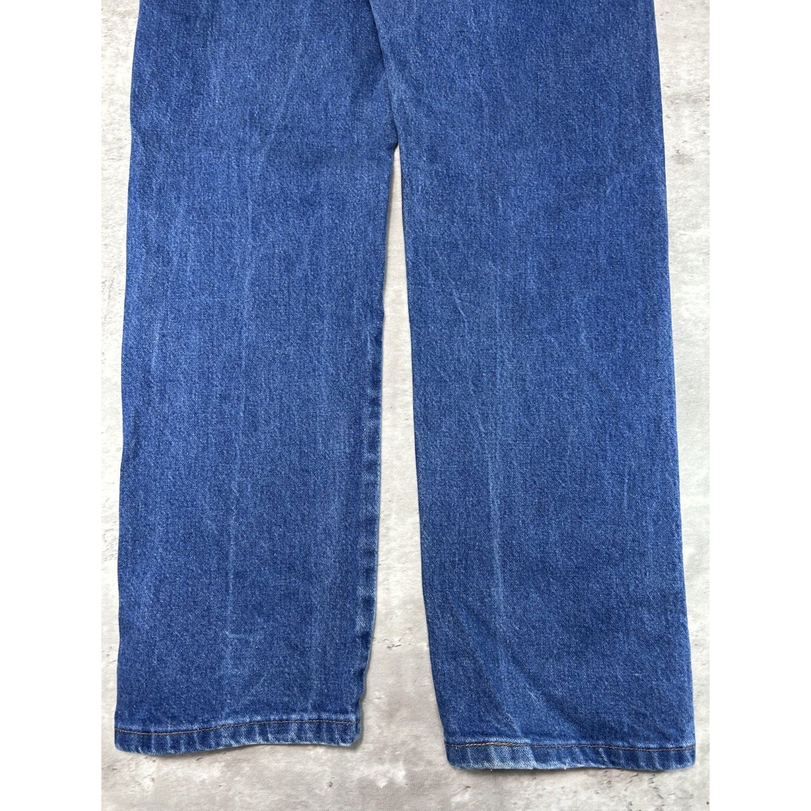 Vintage 90s Wrangler Leather Patch Dark Wash Denim Pants Size 29 Blue