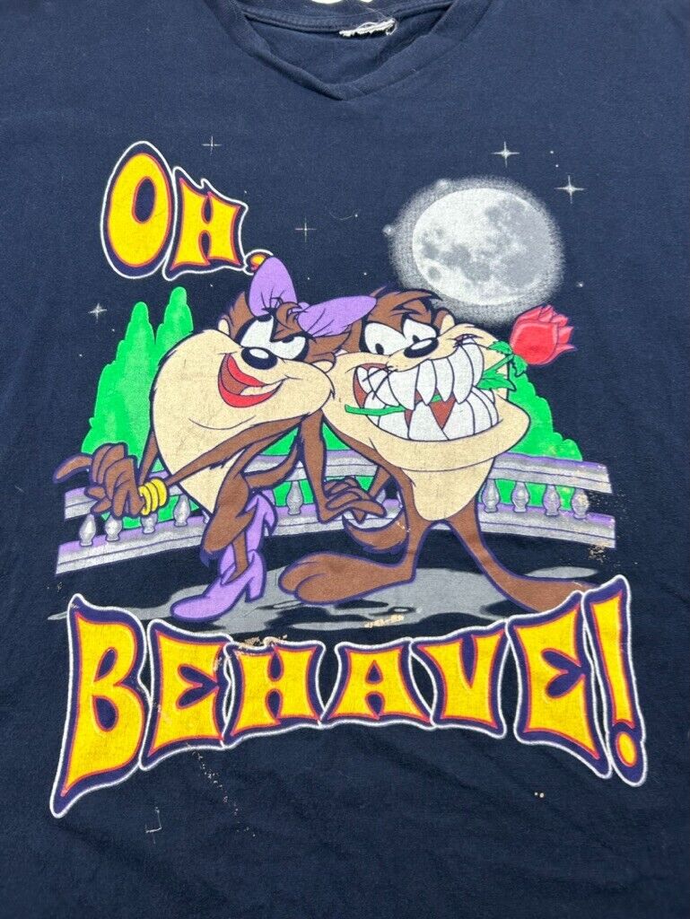 Vintage Looney Tunes Taz Oh Behave Cartoon Graphic T-Shirt Size 2XL