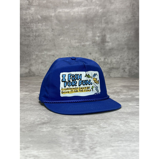 Vintage 80s I Fish For Fun Cant Be For The Fish Comedy Slogan Snapback Hat OSFA