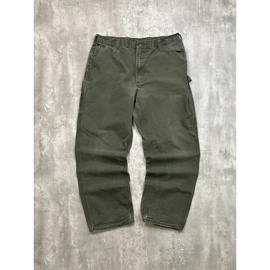 Vintage Carhartt Canvas Workwear Olive Green Carpenter Pants Size 37
