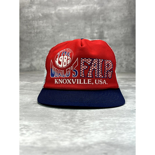 Vintage 1982 Worlds Fair Knoxville Graphic Spellout Trucker Snapback Hat OSFA