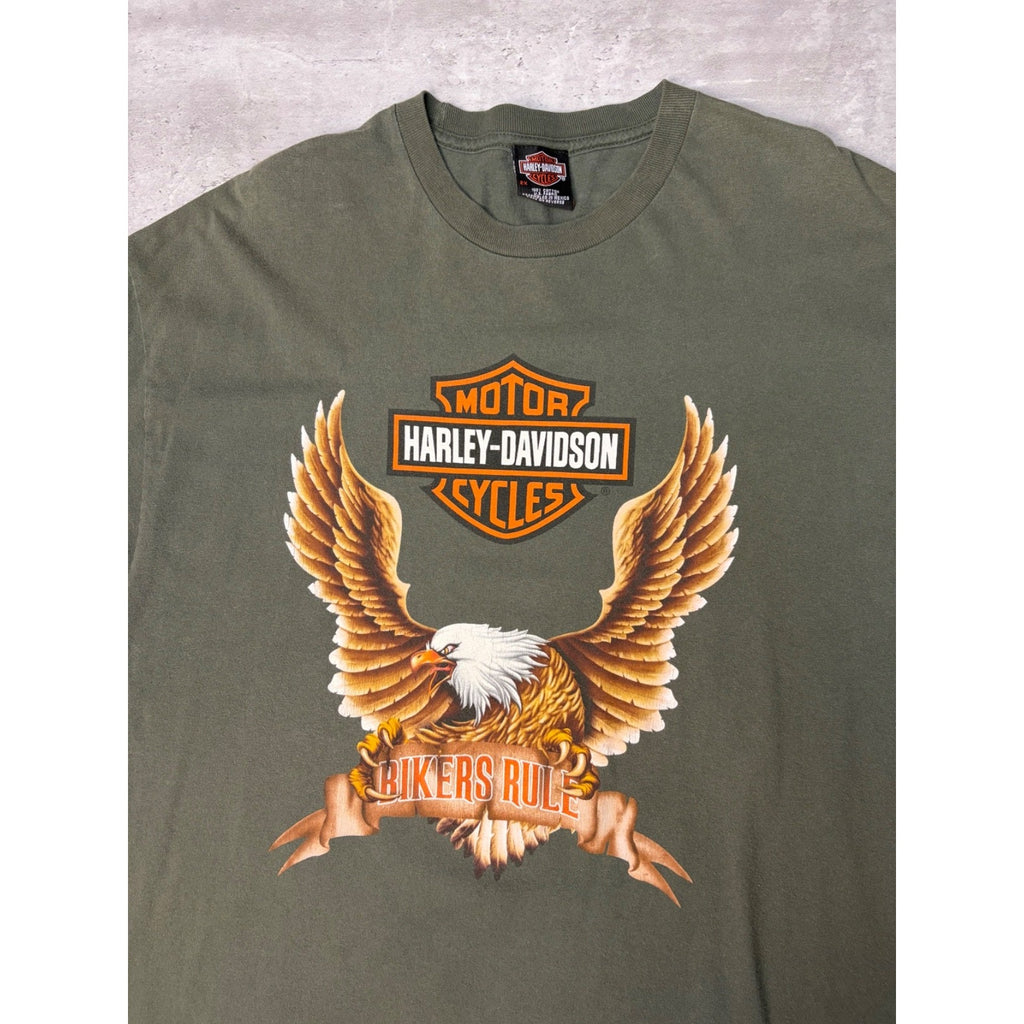 Vintage 2000 Harley Davidson Eagle Graphic Bikers Rule T-Shirt Size 2XL