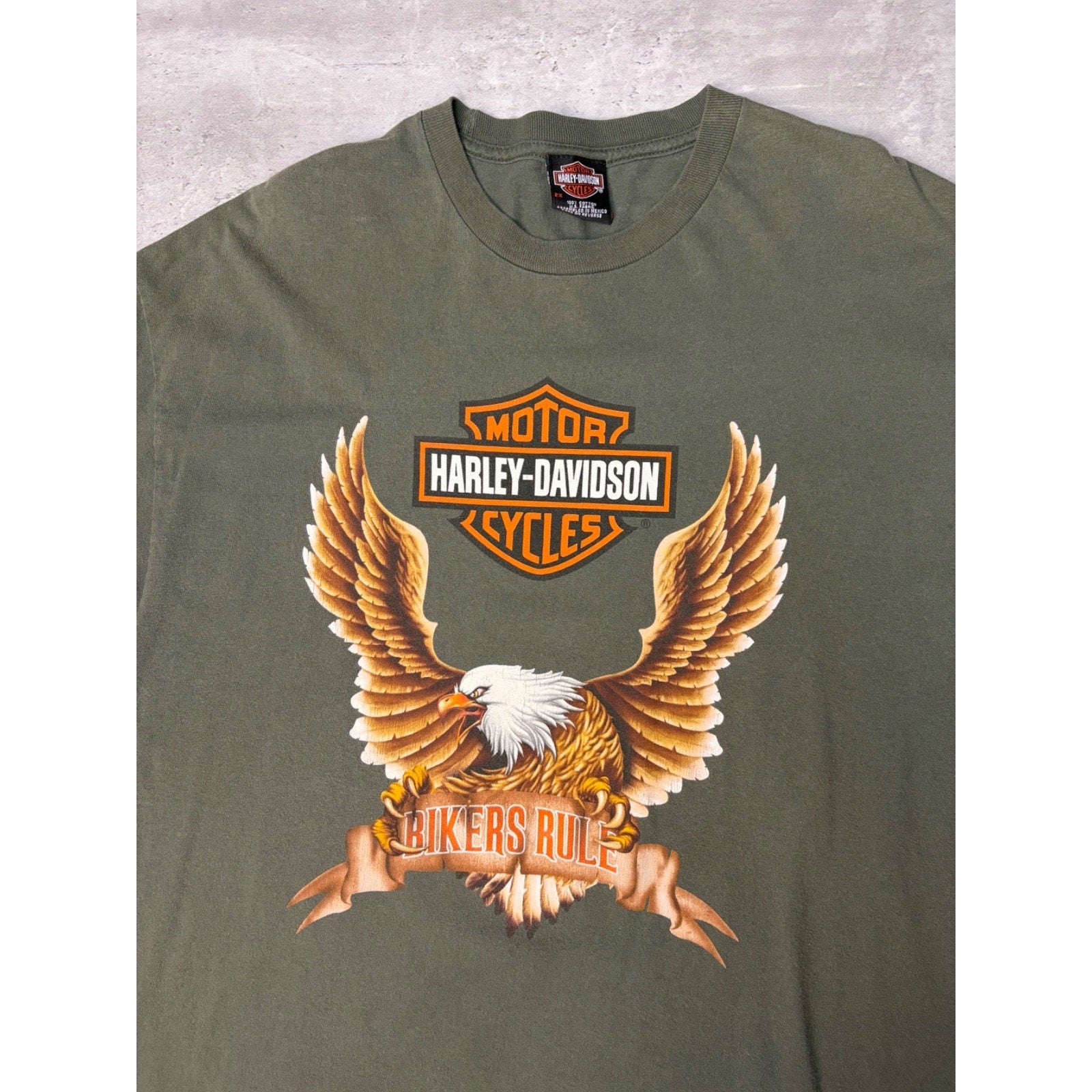 Vintage 2000 Harley Davidson Eagle Graphic Bikers Rule T-Shirt Size 2XL