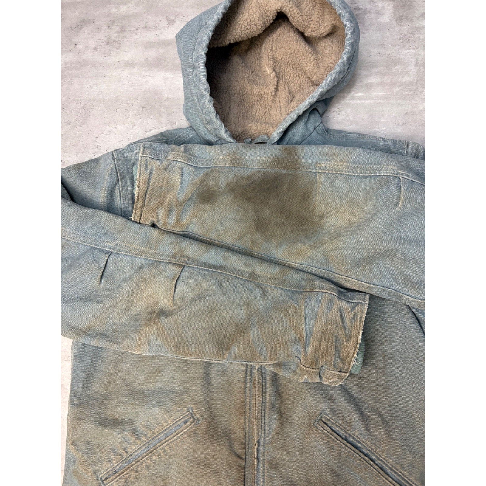 Vintage Womens Carhartt Sherpa Lined Full Zip Hooded Detroit Jacket Size Medium