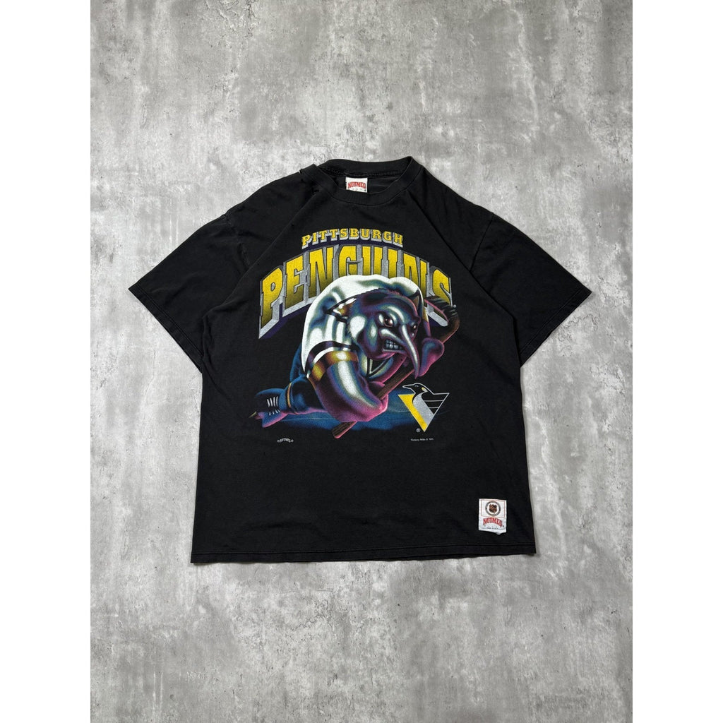 Vintage 90s Pittsburgh Penguins NHL Cartoon Graphic Hockey T-Shirt Size XL