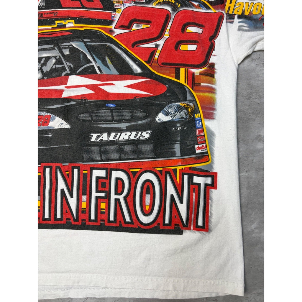 Vintage 90s Ernie Irvan #28 Back In Front All Over Print Nascar T-Shirt Sz Large