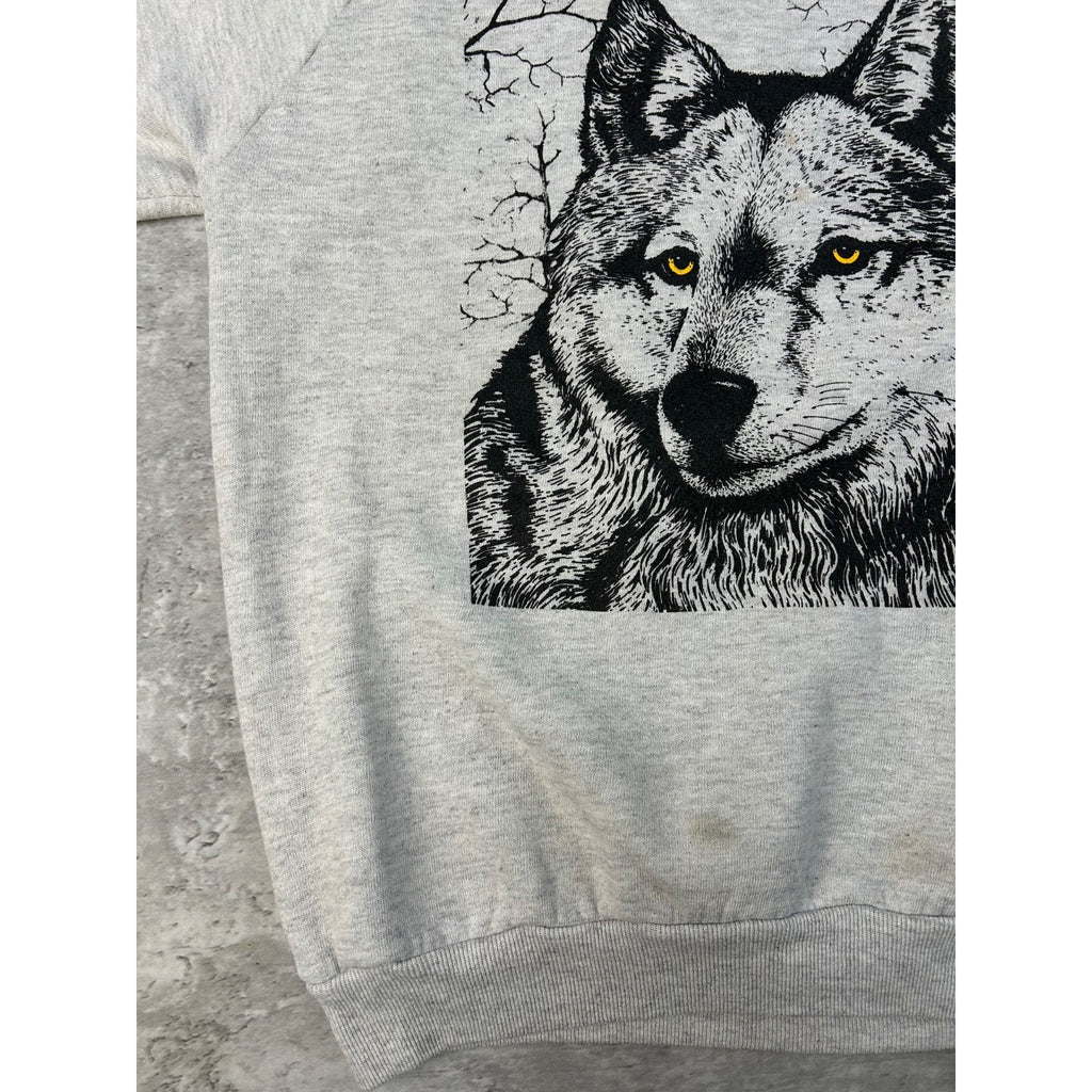 Vintage 90s Grey Wolf Animal Graphic Nature Crewneck Sweatshirt Size Large