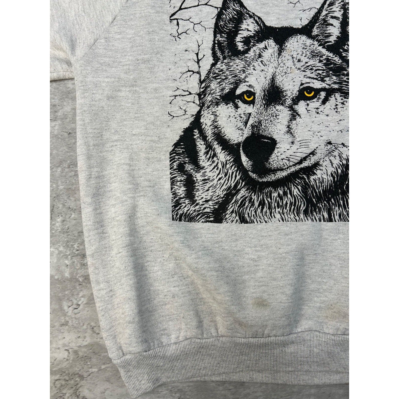 Vintage 90s Grey Wolf Animal Graphic Nature Crewneck Sweatshirt Size Large