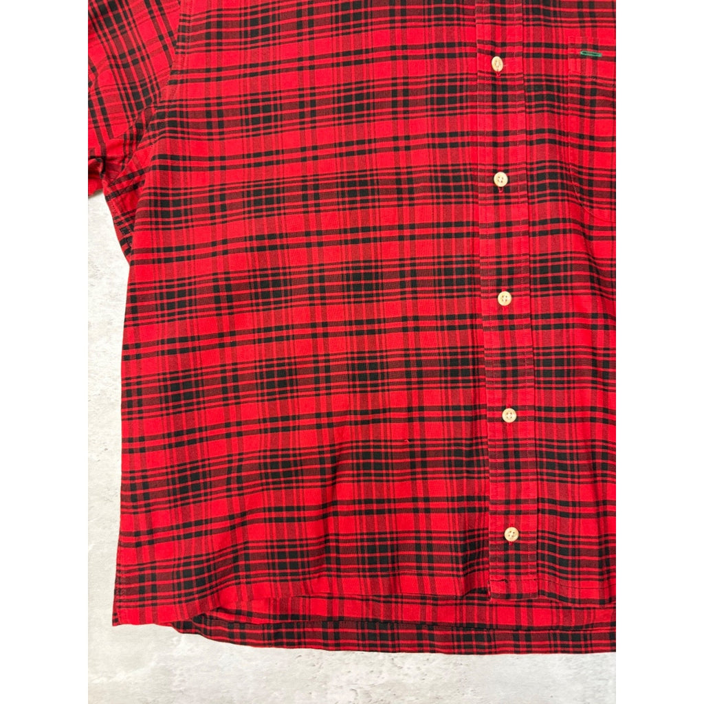 Vintage Tommy Hilfiger Embroidered Crest Plaid Cropped Button Up Shirt Sz Medium