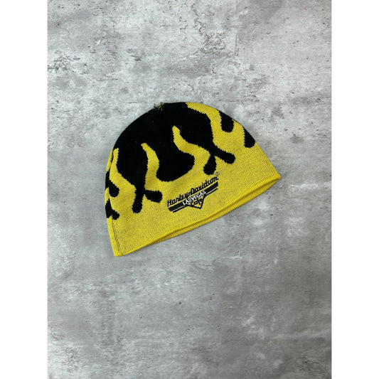VTG 90s Harley Davidson Cafe Embroidered Spellout Flame Print Beanie Hat OSFA